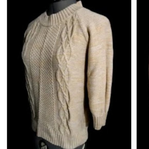 L.L.BEAN Scoop neck Crochet knit sweater XS Beige NaturalCable knit High quality - Picture 7 of 13
